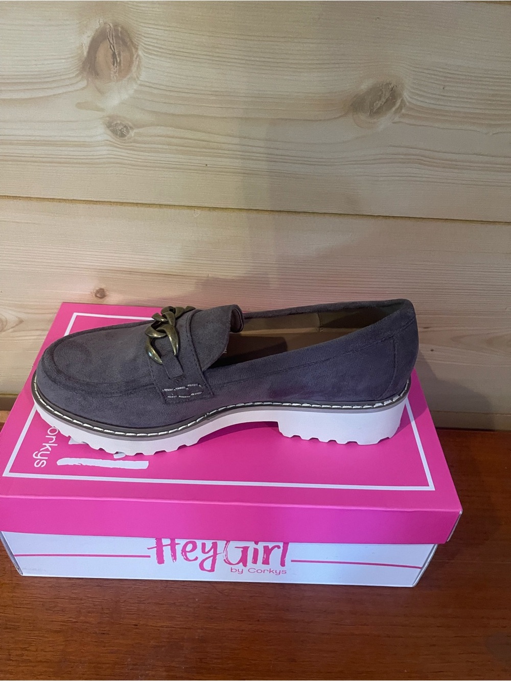Hey Girl by Corkys Gray Suede Chain-Accent Loafer
